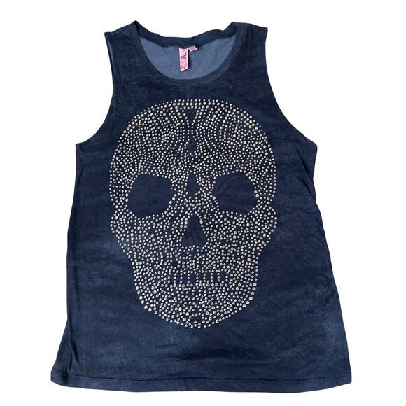 Dolled Up black tank studded skull top lightweight SZ SM Goth/punk/biker - Picture 1 of 6